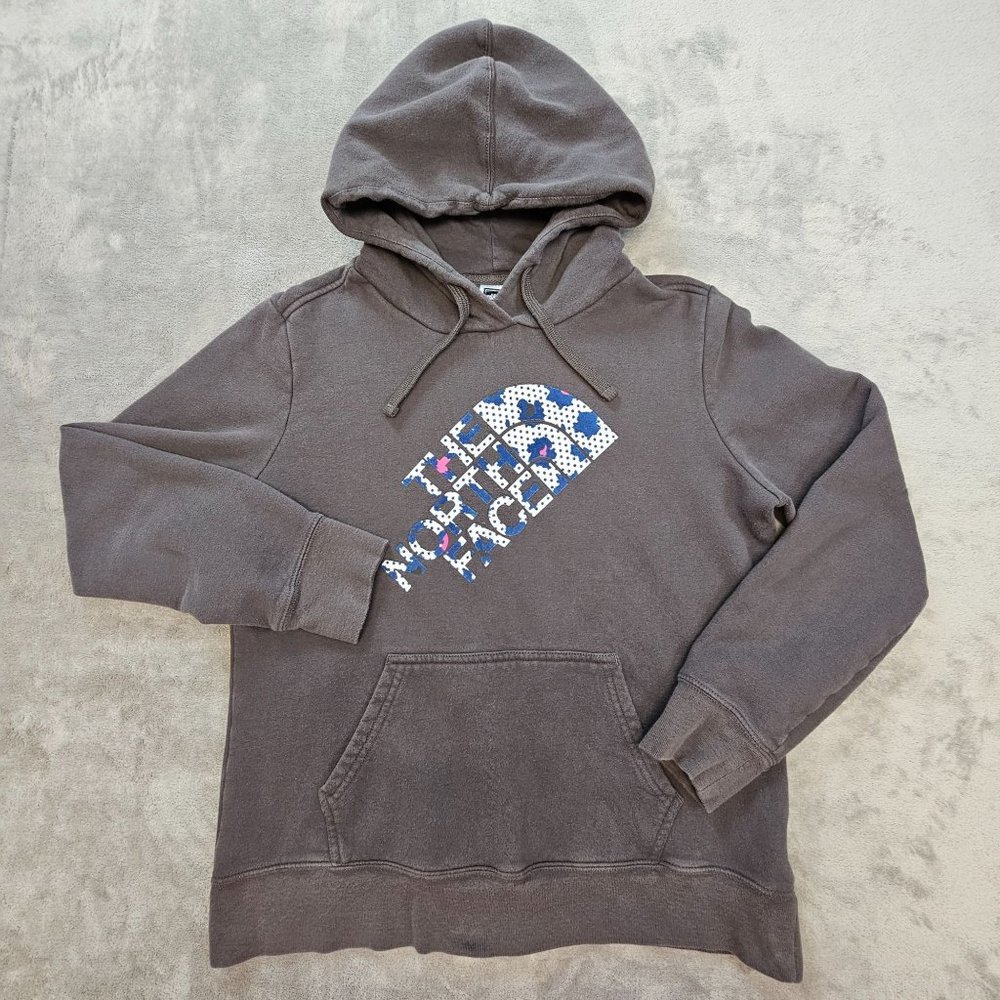 The North Face Hoodie Womens Large Gray Colorful Logo Soft Pullover Athletic‎